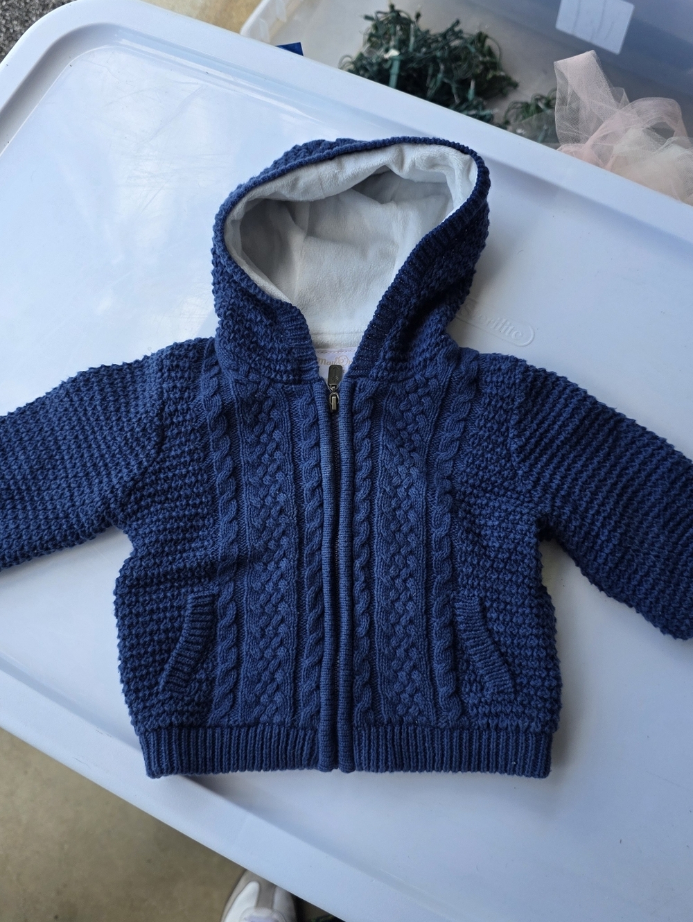 Mayoral Navy Blue Knit Hooded Zip Sweater